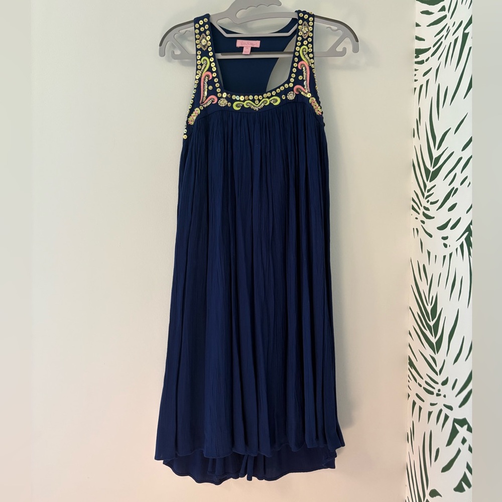 Lilly Pulitzer Blue Pleated Embellished Mini Dress Cocktail